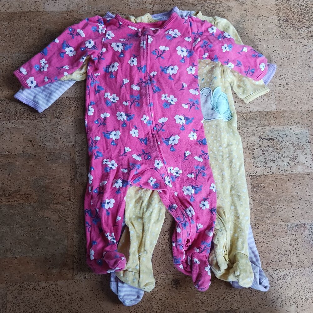 Three 6m and 9m Baby Footie Pajamas